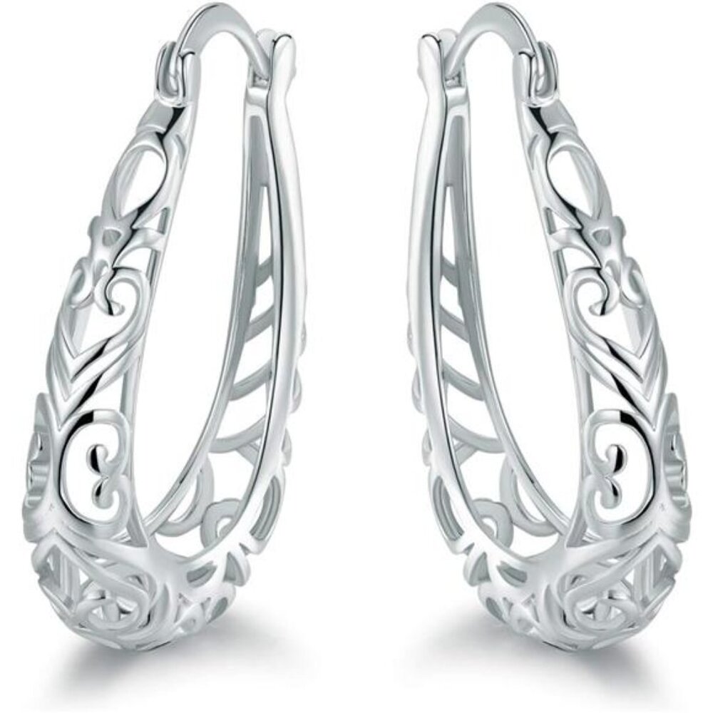 Barzel 18K Gold Plated Filigree Hoop Earrings - Elegant Jewelry for Women
